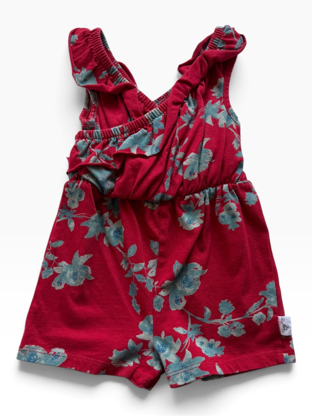 Burt's Bees Baby Red Floral Romper with Teal Flowers